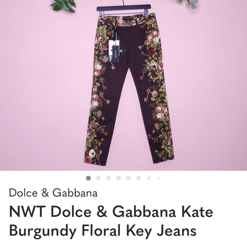 NWT Dolce & Gabbana Kate Burgundy Floral Key Jeans.   New with Tags. Never worn